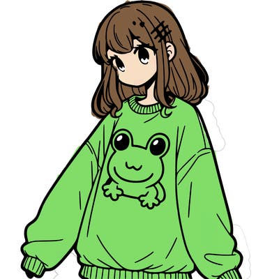girl wearing frogging sweatshirt
