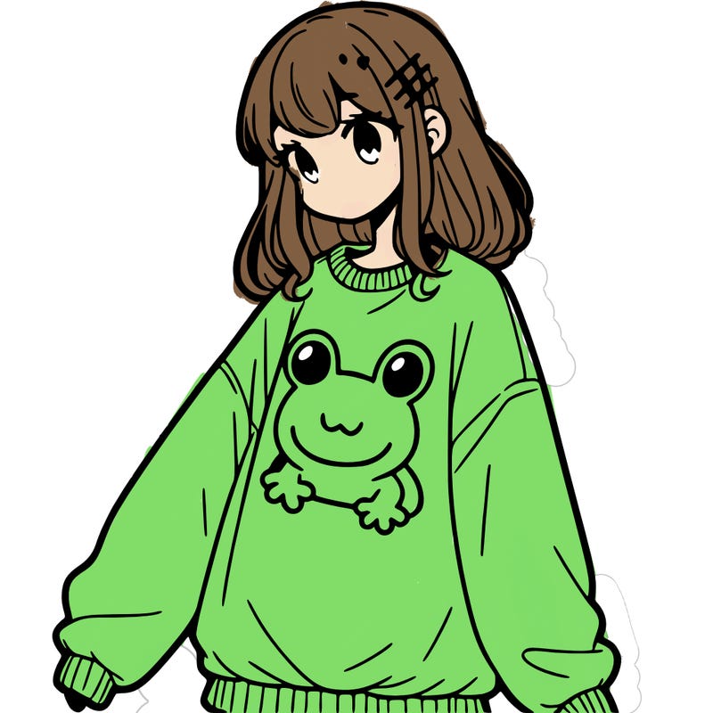 girl wearing frogging sweatshirt