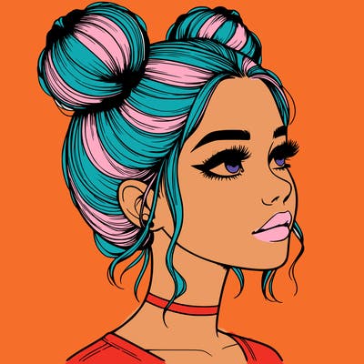 realistic girl with buns on the top of her head