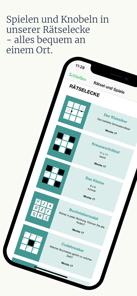 Recklinghäuser Zeitung - Die Rätsel-Ecke der Recklinghäuser Zeitung App mit verschiedenen digitalen Denksportaufgaben und Kreuzworträtseln auf Deutsch.