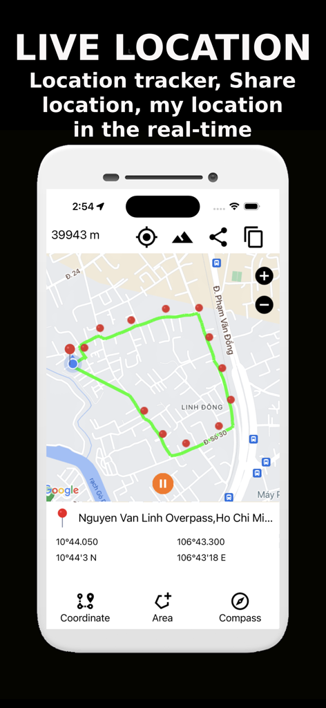 Location Maps - Measure Map - Interfaz de seguimiento de ubicación en tiempo real y medición de área de tierra en un mapa móvil