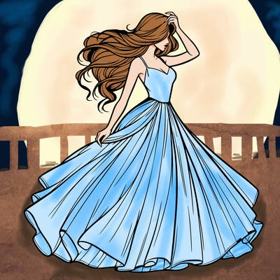 realistic woman with dress flowing in the wind