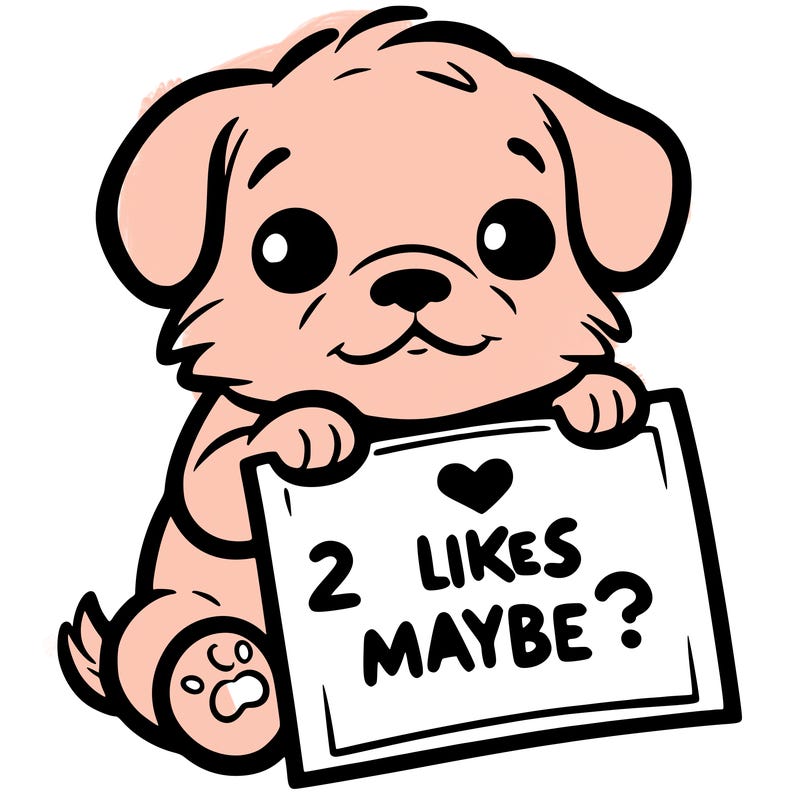 a puppy holding a sign that says 2 likes maybe?