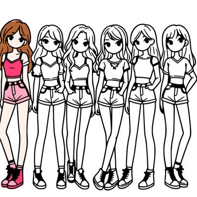 a group of girls wearing crop tops and shorts