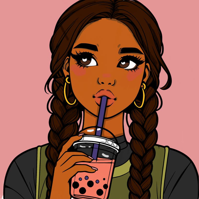 realistic girl with braided hair drinking boba
