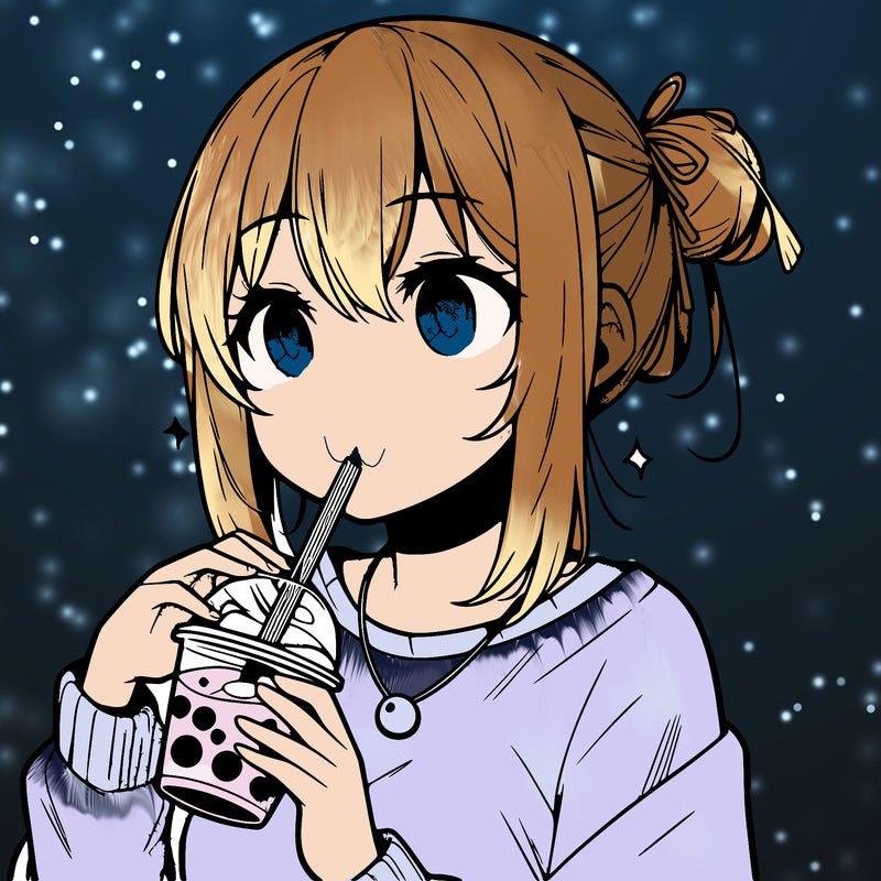 manga character drinking boba