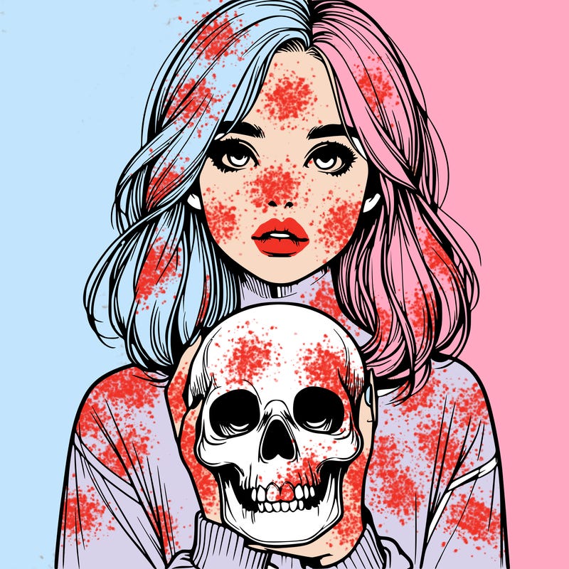 realistic girl holding a skull