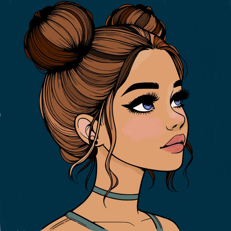 realistic girl with buns on the top of her head
