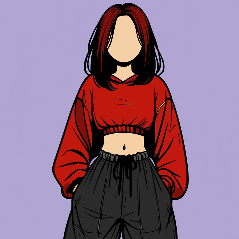 realistic girl faceless with baggy pants and a crop top