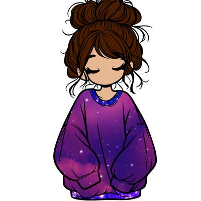 girl with baggy sweatshirt and messy bun