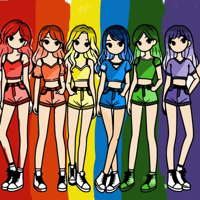 a group of girls wearing crop tops and shorts