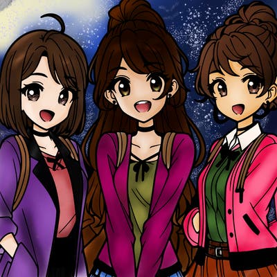 3 teenage anime girls