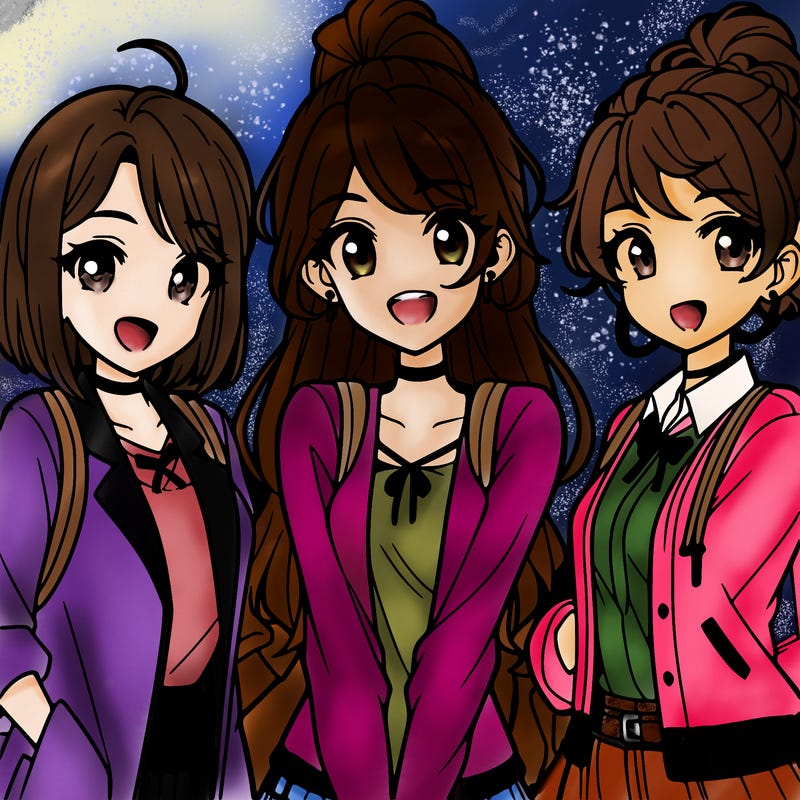3 teenage anime girls