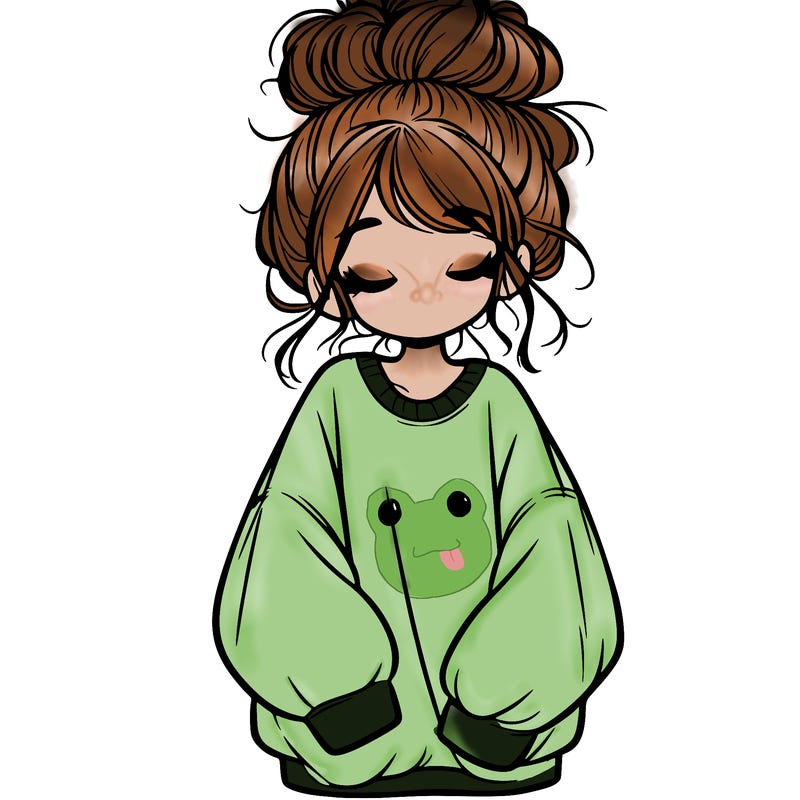 girl with baggy sweatshirt and messy bun