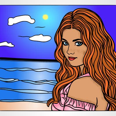 realistic girl with beach waves