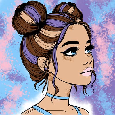 realistic girl with buns on the top of her head