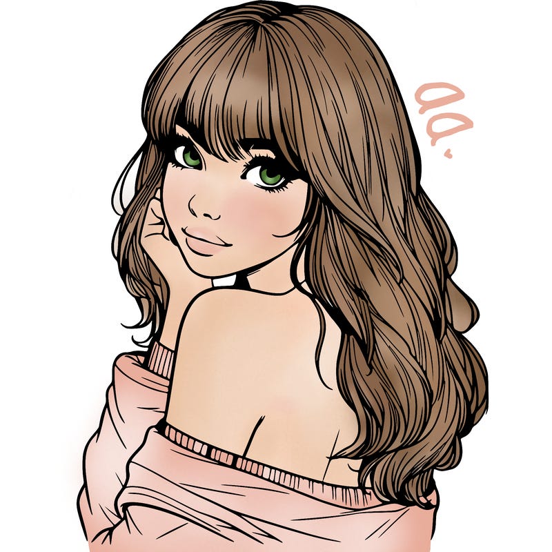 realistic girl with bangs looking over her shoulder