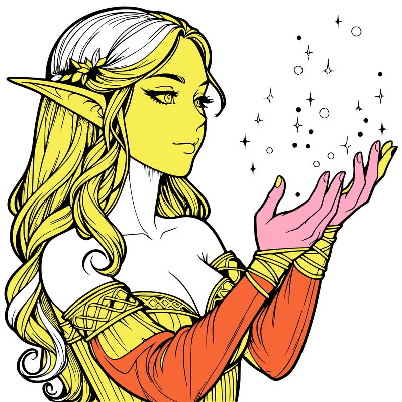 realistic elf girl doing magic