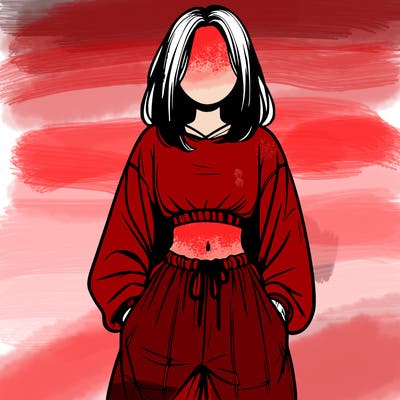 realistic girl faceless with baggy pants and a crop top