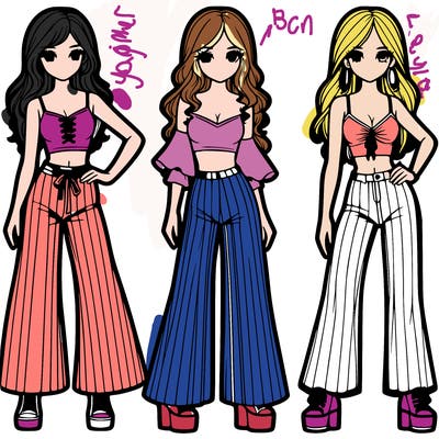 girls with flare pants and crop tops realistic