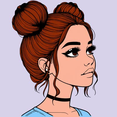 realistic girl with buns on the top of her head