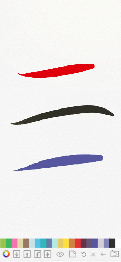 Digital calligraphy brush strokes in red black and blue on a textured paper background