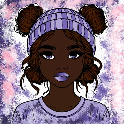 realistic girl with buns in her hair with a beanie on