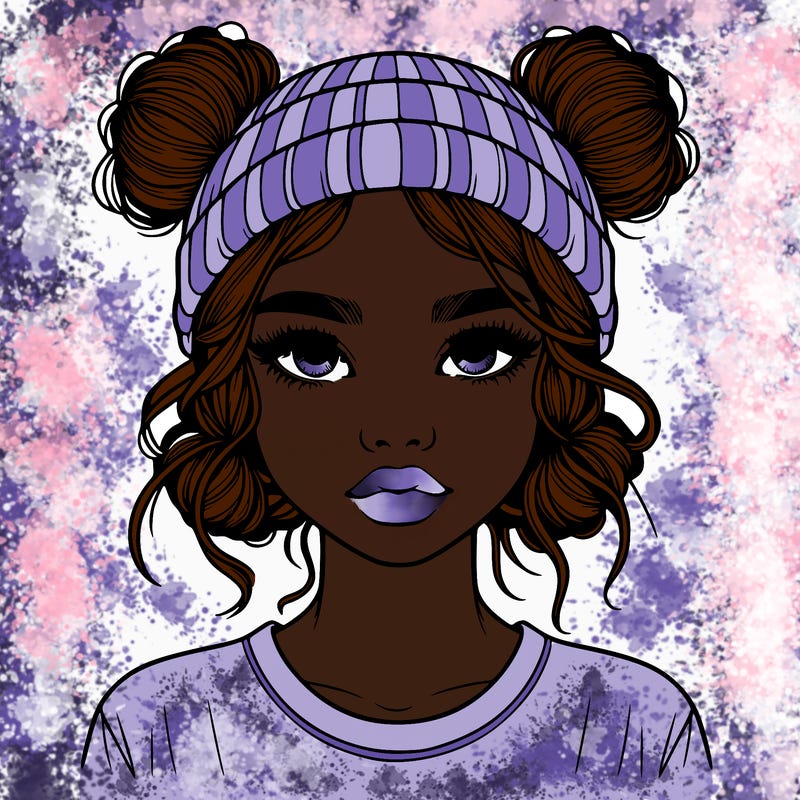 realistic girl with buns in her hair with a beanie on