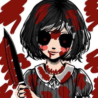 a creepy realistic girl with a knife