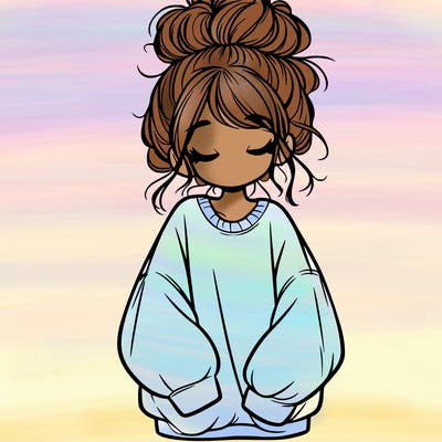 girl with baggy sweatshirt and messy bun