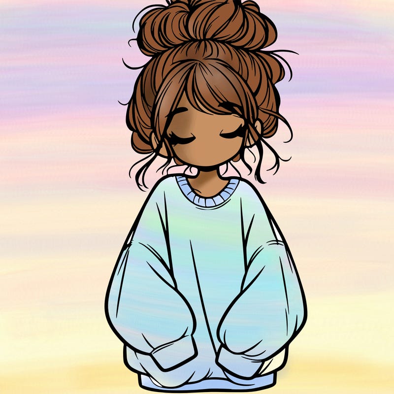 girl with baggy sweatshirt and messy bun