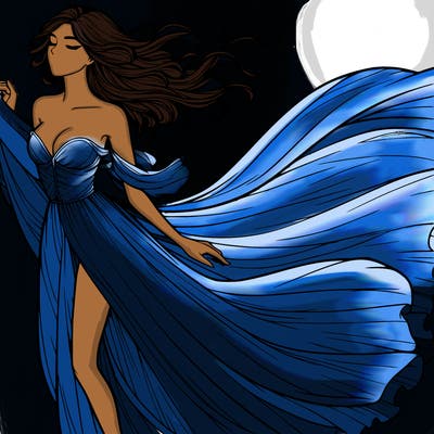 realistic woman in dress flowing the the wind