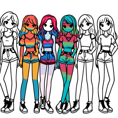 a group of girls wearing crop tops and shorts