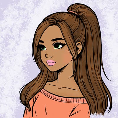 realistic girl with a high ponytail