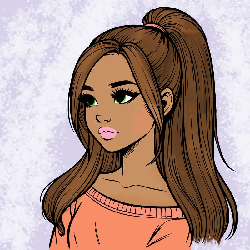 realistic girl with a high ponytail