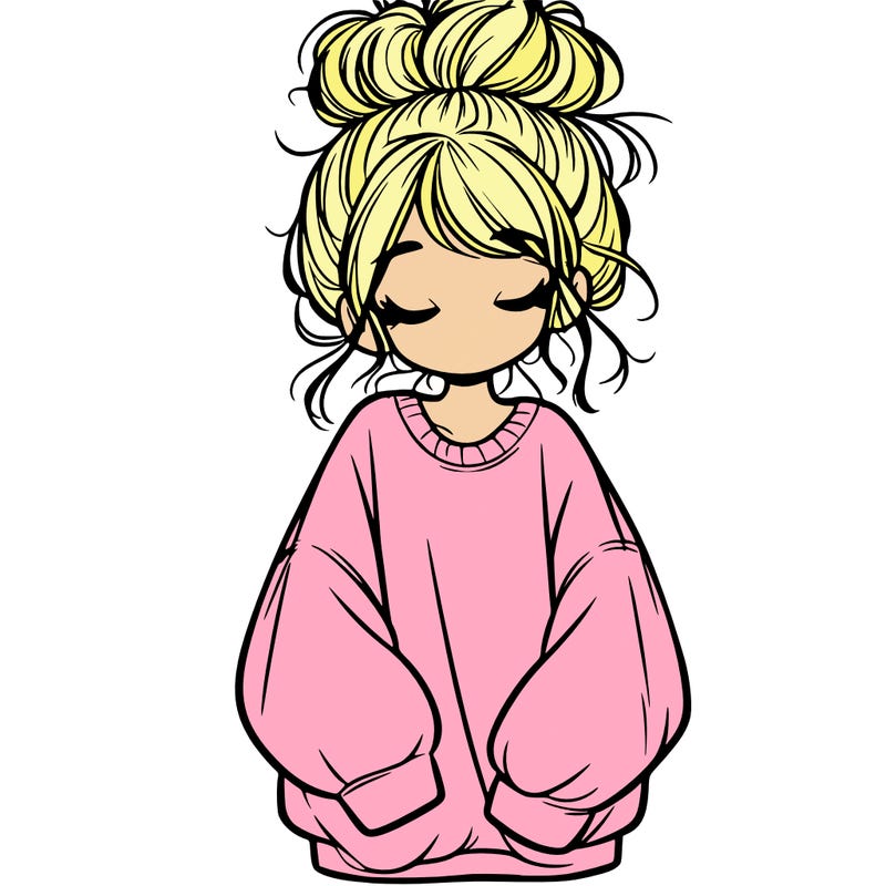girl with baggy sweatshirt and messy bun