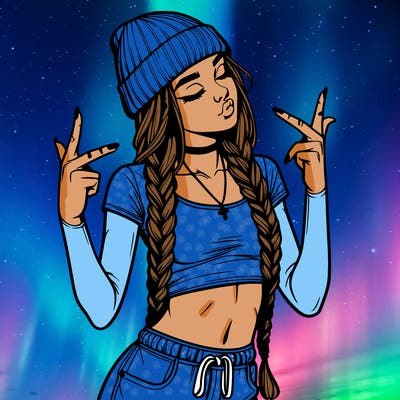 realistic teenage girl with braids and a beanie and crop top doing 🫶🏼