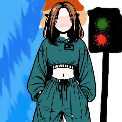 realistic girl faceless with baggy pants and a crop top