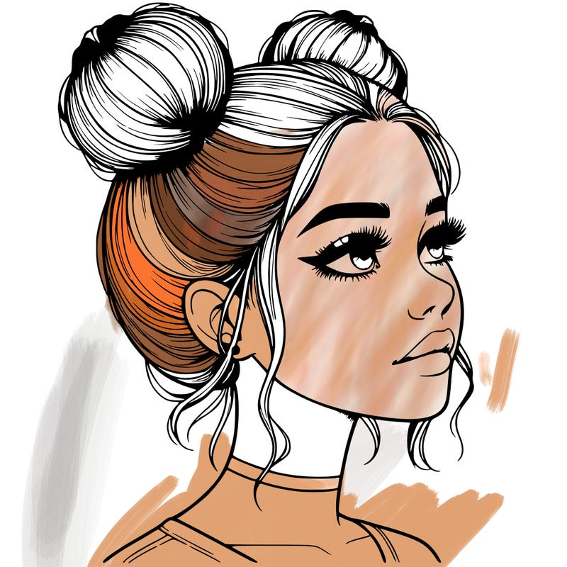 realistic girl with buns on the top of her head