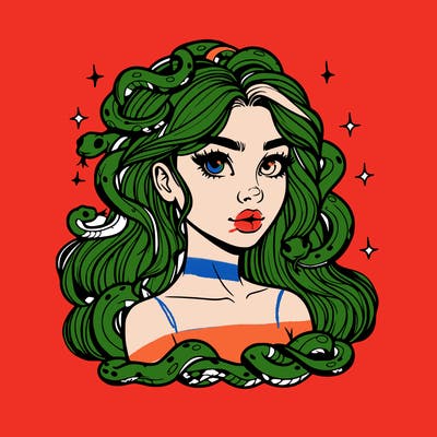 realistic girl with snakes as hair