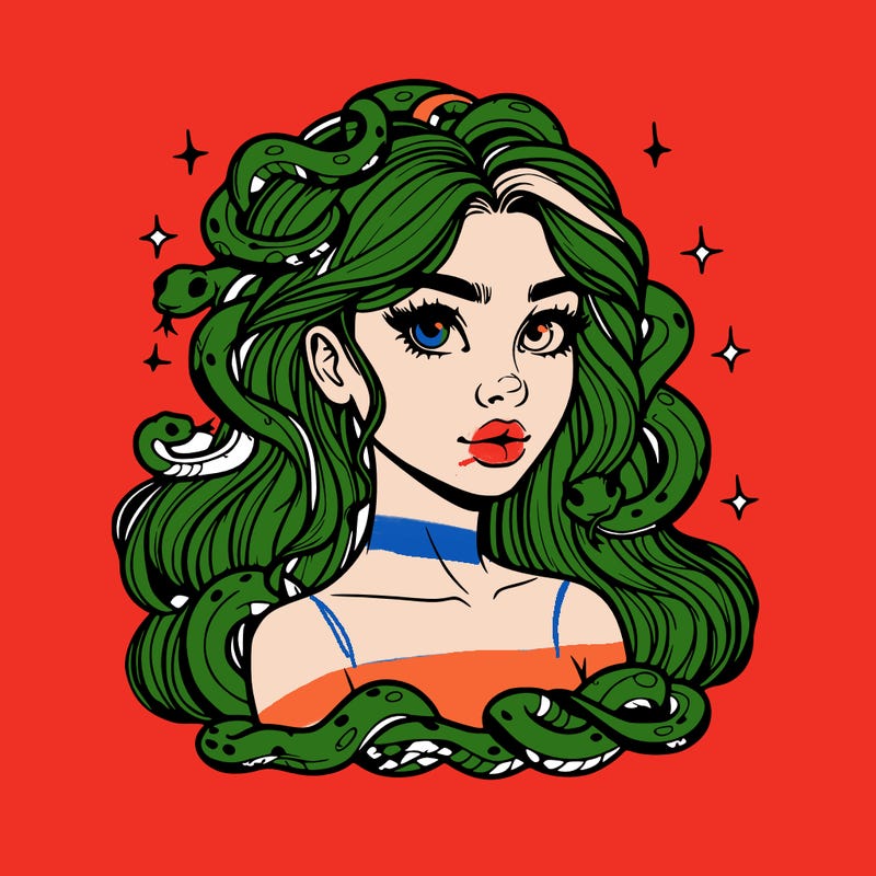 realistic girl with snakes as hair