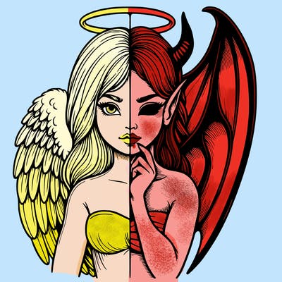 realistic angel half demon