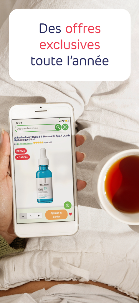 Person browsing exclusive skincare deals on the Newpharma mobile app