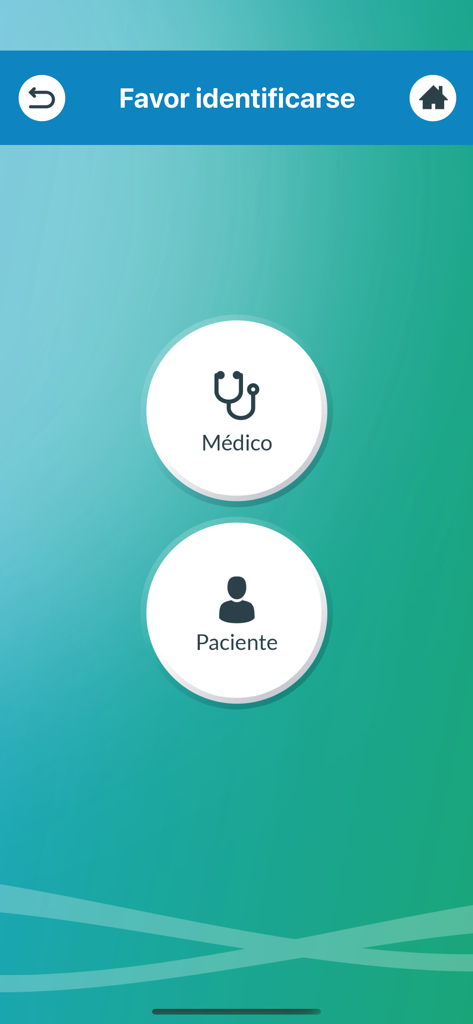 User identification screen of the Analiza app with options for Doctor and Patient