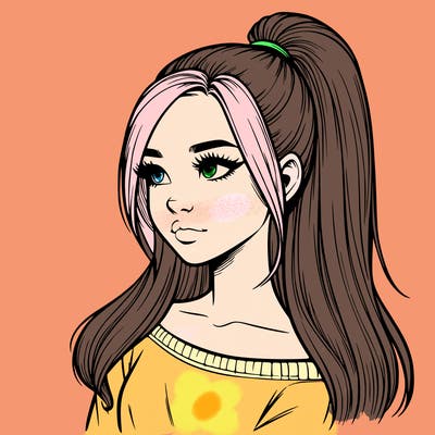 realistic girl with a high ponytail