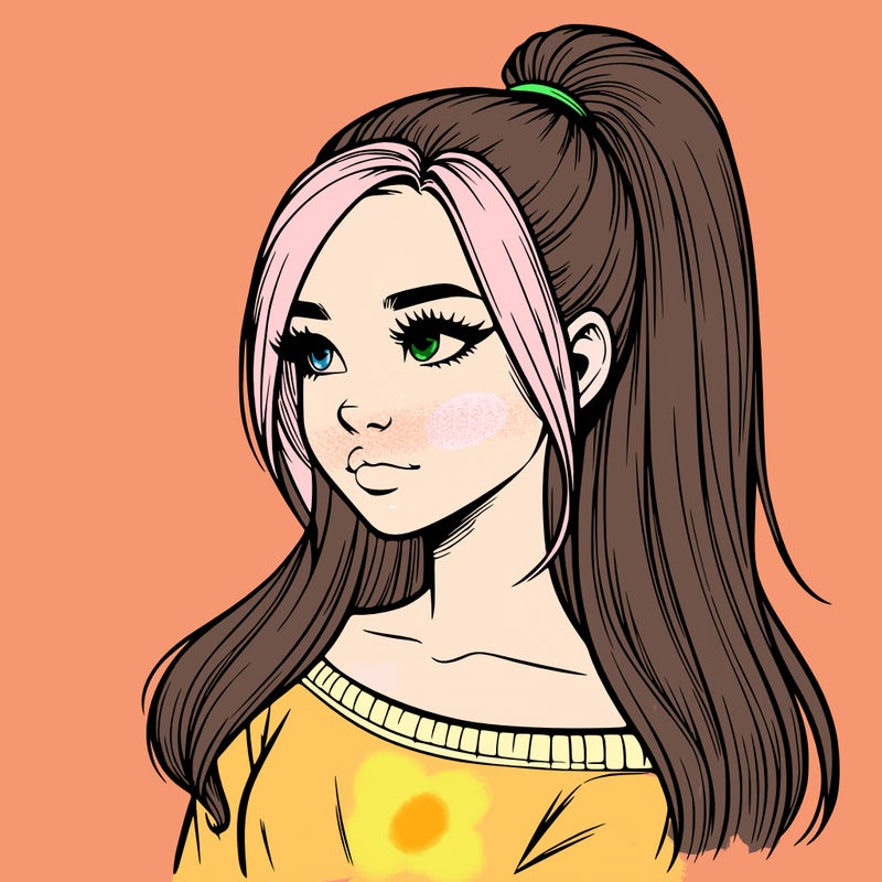 realistic girl with a high ponytail