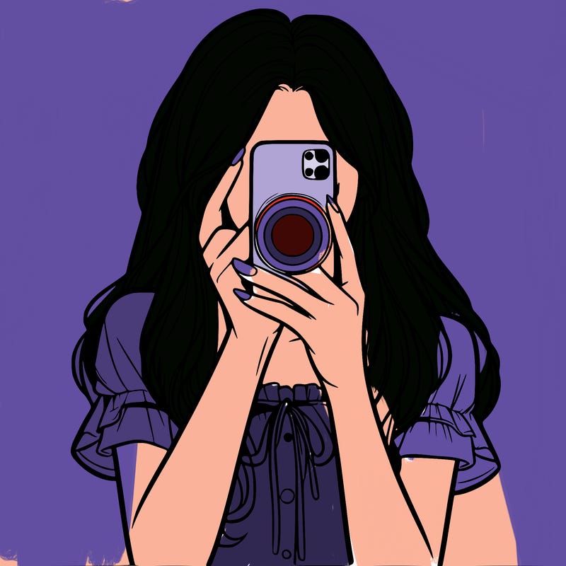 a realistic girl holding her phone taking pictures