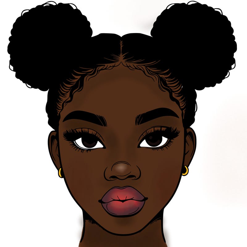 realistic black woman with two buns