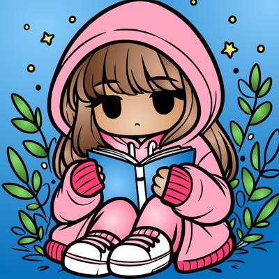 girl in oversized hoodie reading a book