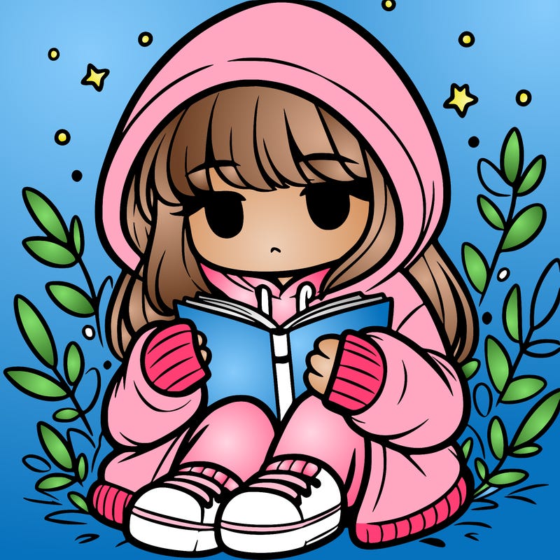 girl in oversized hoodie reading a book